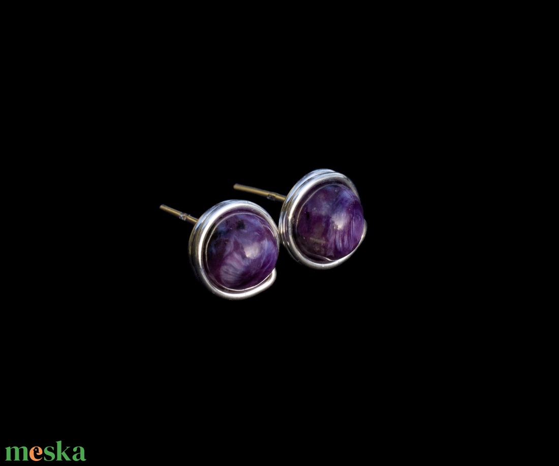 Ezüst csaroit fülbevaló - ékszer - fülbevaló - pötty fülbevaló - Meska.hu