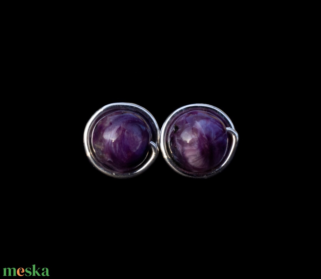 Ezüst csaroit fülbevaló - ékszer - fülbevaló - pötty fülbevaló - Meska.hu