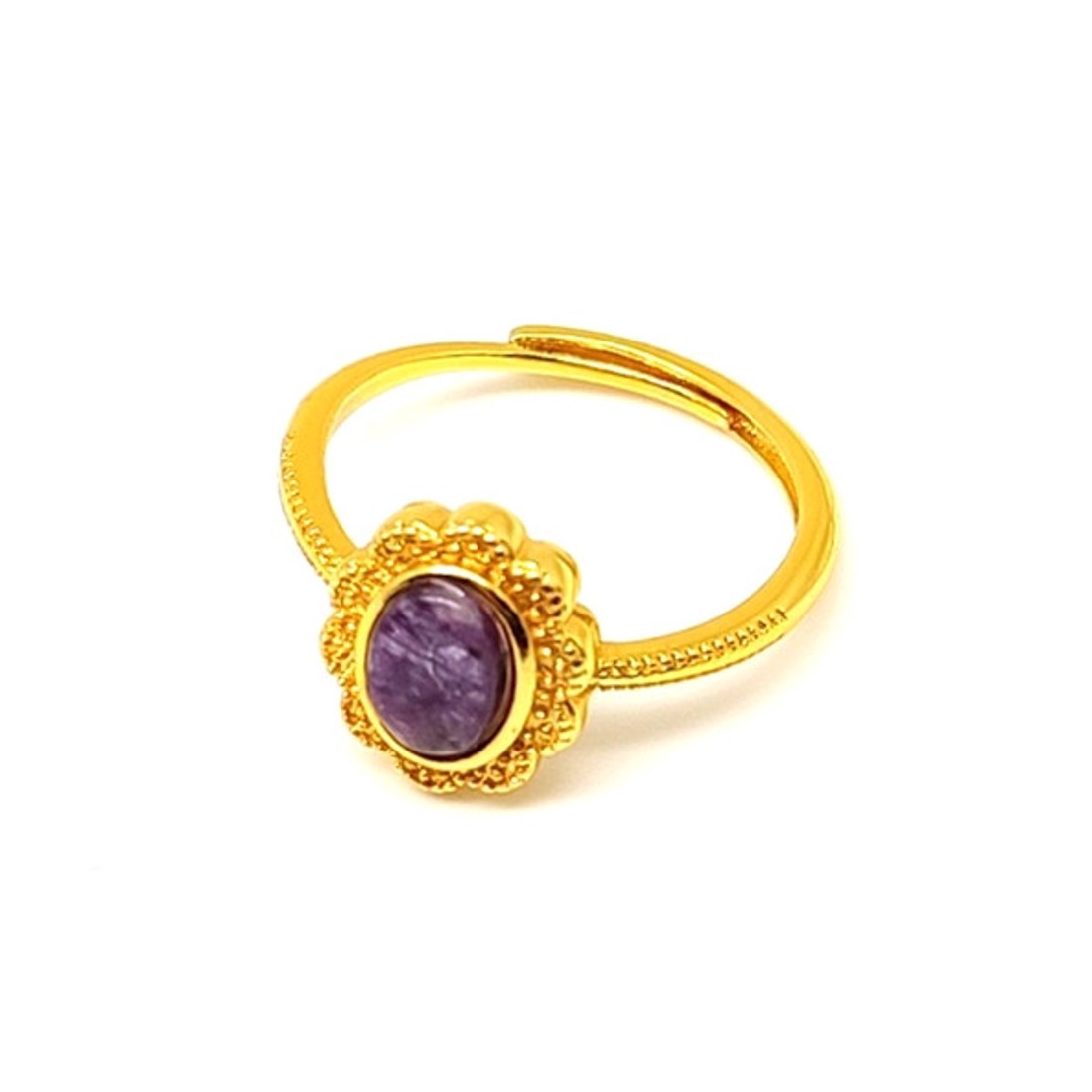 Csaroit gyűrű virág 12x10 mm, aranyszínű, állítható Északi Ibolya - ékszer - gyűrű - Meska.hu