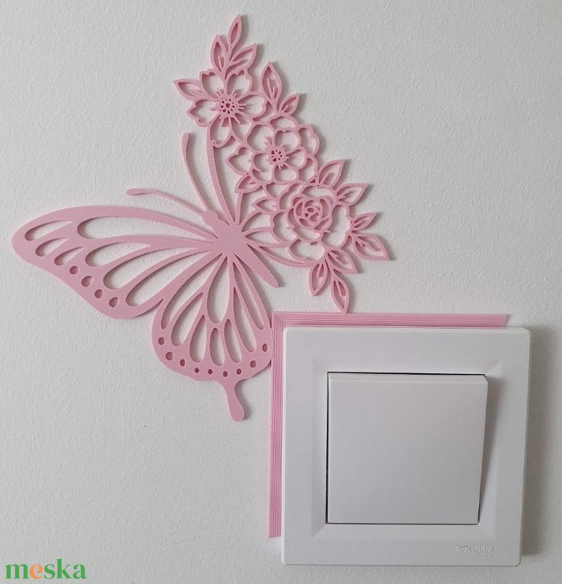 Pillangós Villanykapcsoló Dísz és Takarókeret - Virágos Lakásdekoráció, Rózsaszín - baba - mama - babaszoba dekoráció - gyerekszoba falmatrica - Meska.hu