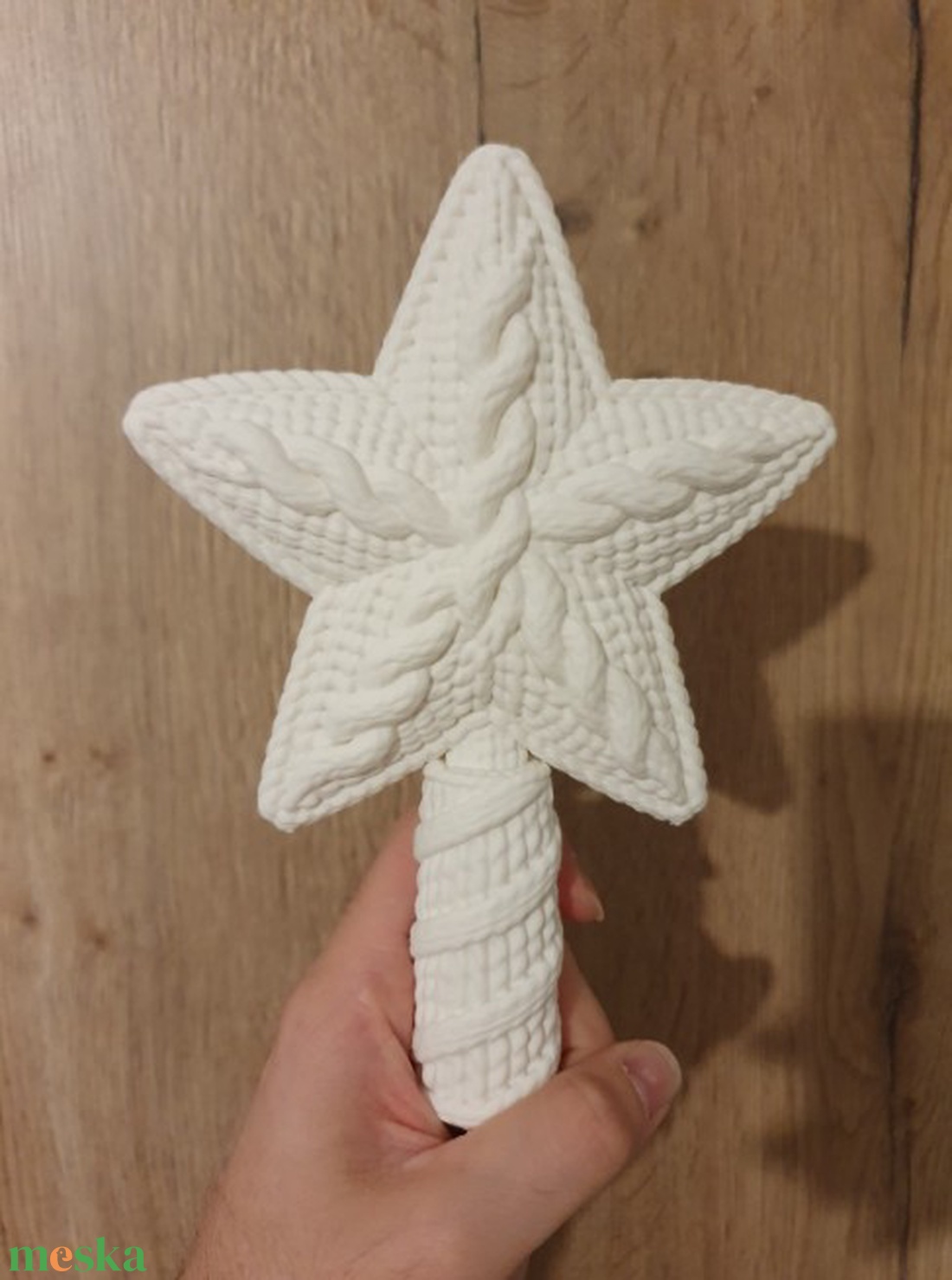 Karácsonyfa csúcsdísz csillag � kötött mintás, krémfehér, 20 cm - karácsony - karácsonyi lakásdekoráció - karácsonyfadíszek - Meska.hu