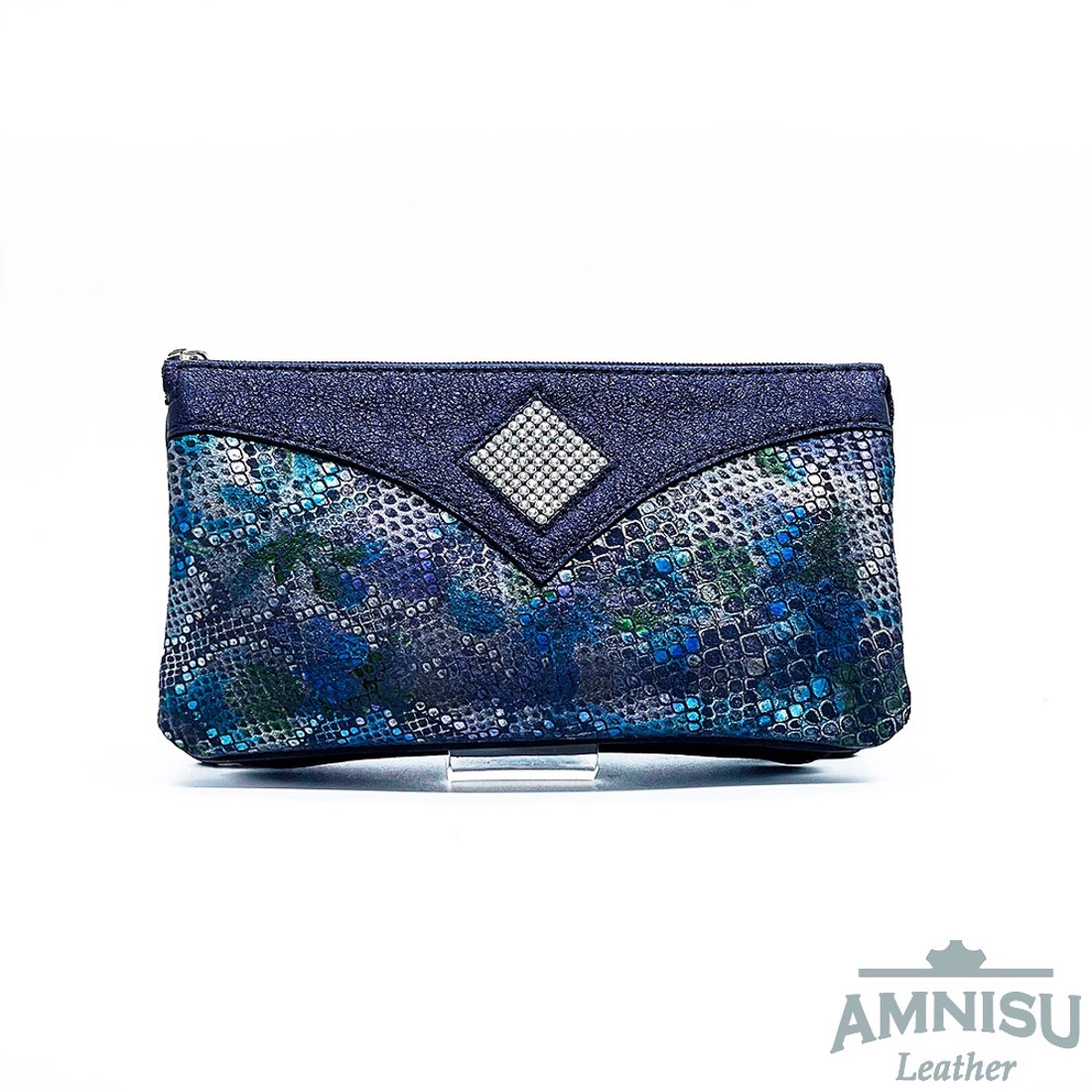 Metál sötétkék - kígyómintás rombusz swarovski köves női bőr pénztárca J6008-6010 -  - Meska.hu