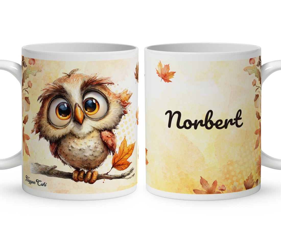 Névvel kérhető - Cuki őszi bagoly fiú mintás bögre - otthon & életmód - konyhafelszerelés, tálalás - tálalás - bögre & csésze - Meska.hu