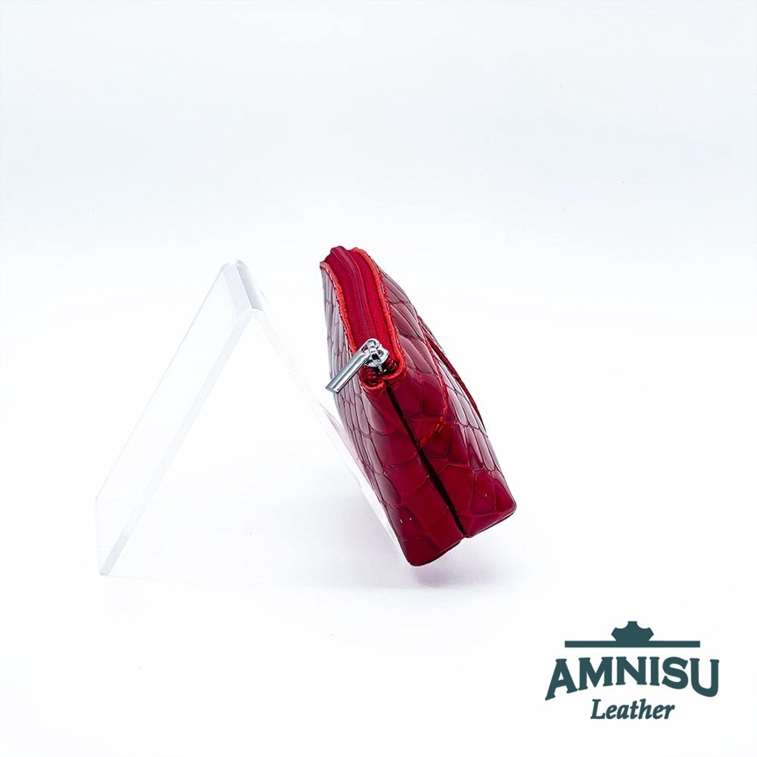 Sötét piros lakk krokkómintás egy cipzáras egyenes swarovski köves kulcstartó E5022 -  - Meska.hu