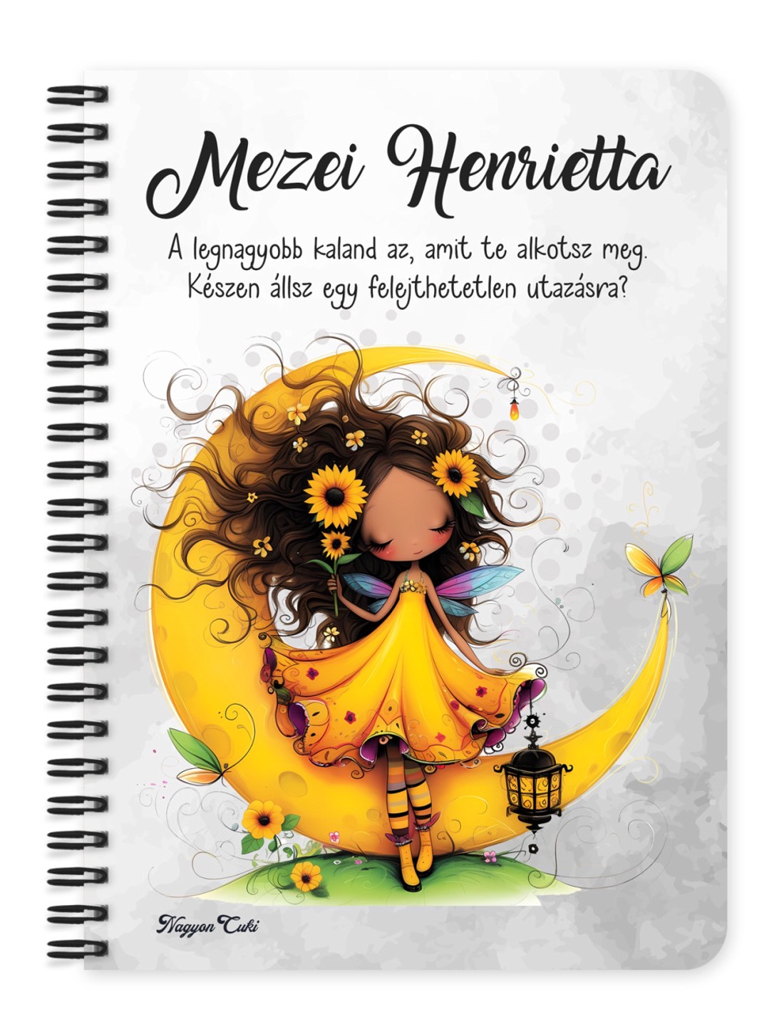 Személyre szabható - Cuki Napraforgós tündérlány lámpással mintás A5-ös füzet - otthon & életmód - papír, írószer - jegyzetfüzet & napló - Meska.hu