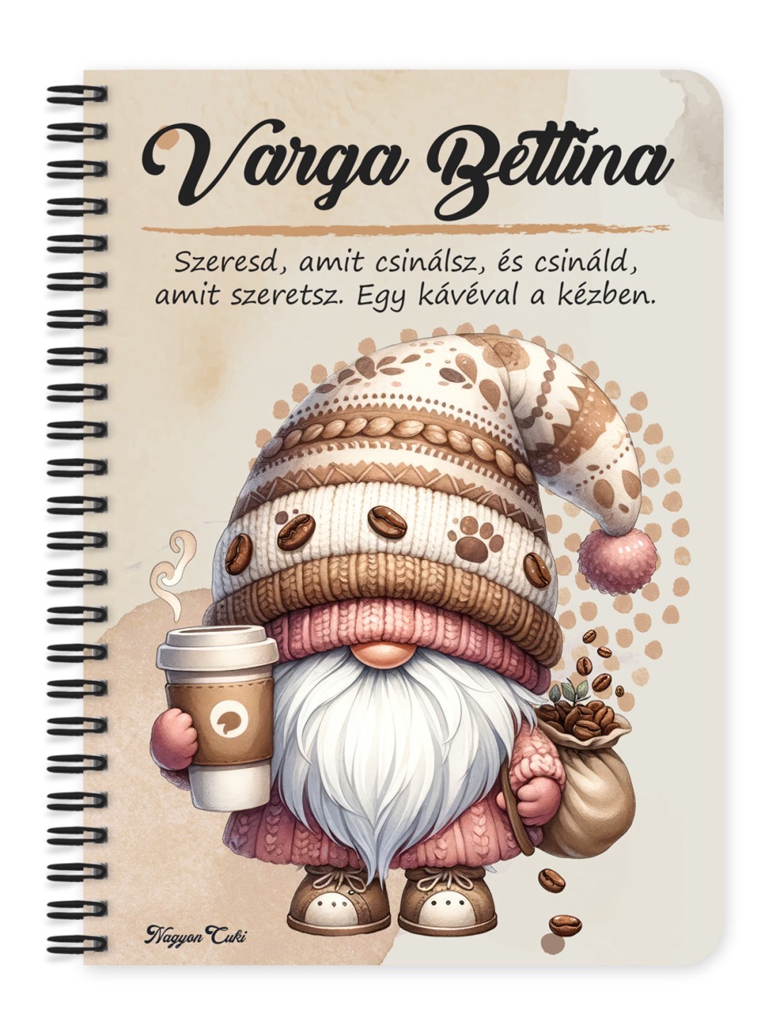 Személyre szabható - Kávés manó cókmókos mintás A5-ös füzet - otthon & életmód - papír, írószer - jegyzetfüzet & napló - Meska.hu