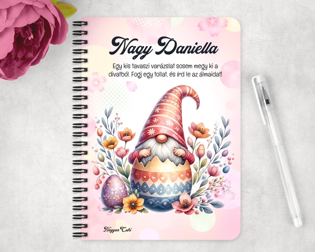 Személyre szabható - Virágos Húsvéti manó mintás A6-os füzet - otthon & életmód - papír, írószer - jegyzetfüzet & napló - Meska.hu