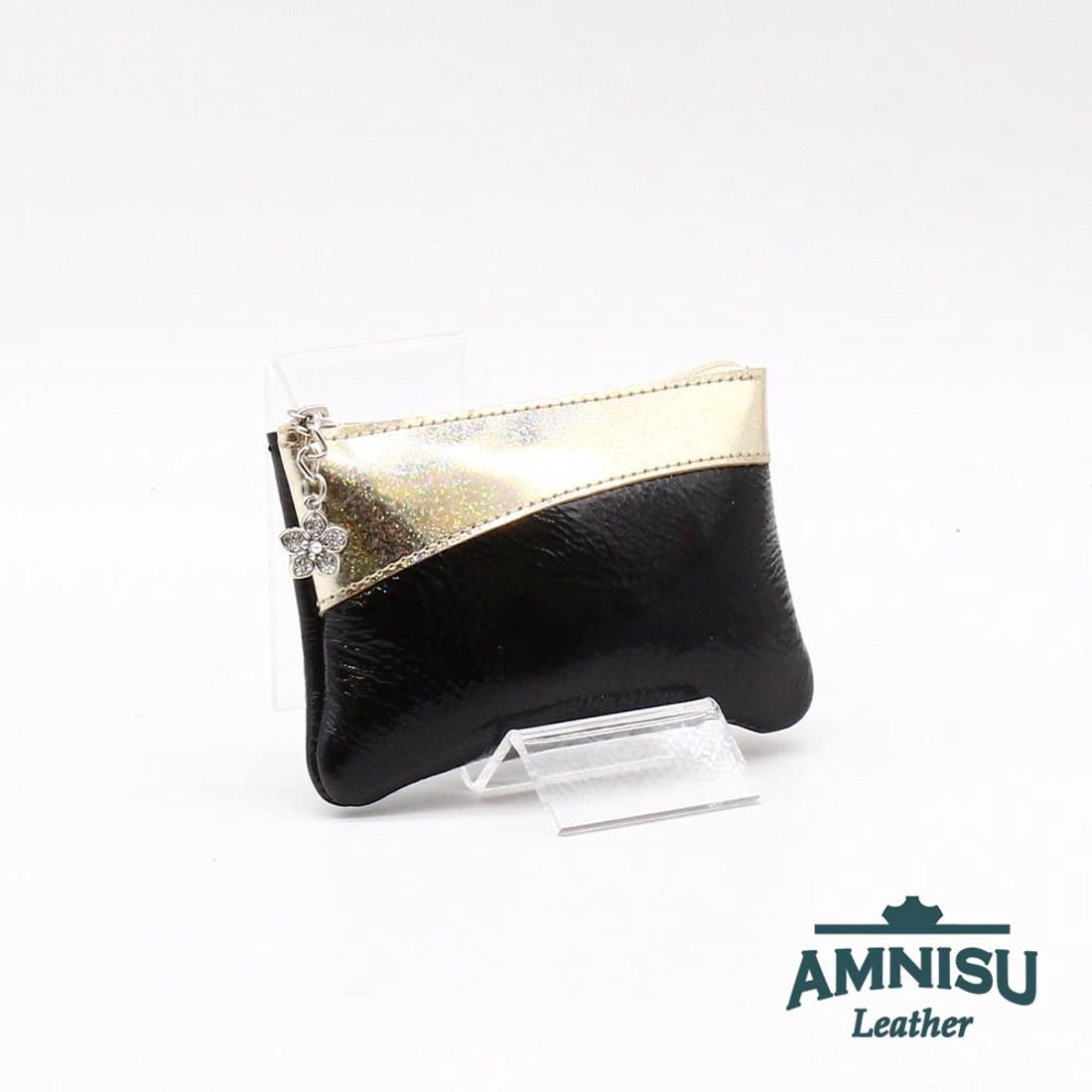 Fekete gyűrt lakk - hologramos arany ívelt egy cipzáras kulcstartó C8007 - táska & tok - kulcstartó & táskadísz - kulcstartó - Meska.hu