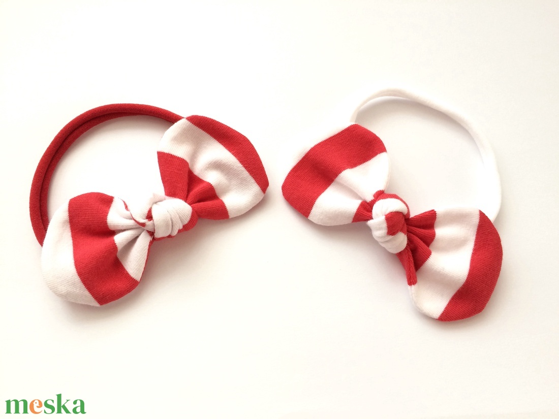 Piros fehér csíkos masni puha rugalmas fejpánt, hajpánt - ruha & divat - hajdísz & hajcsat - hajráf & hajpánt - Meska.hu