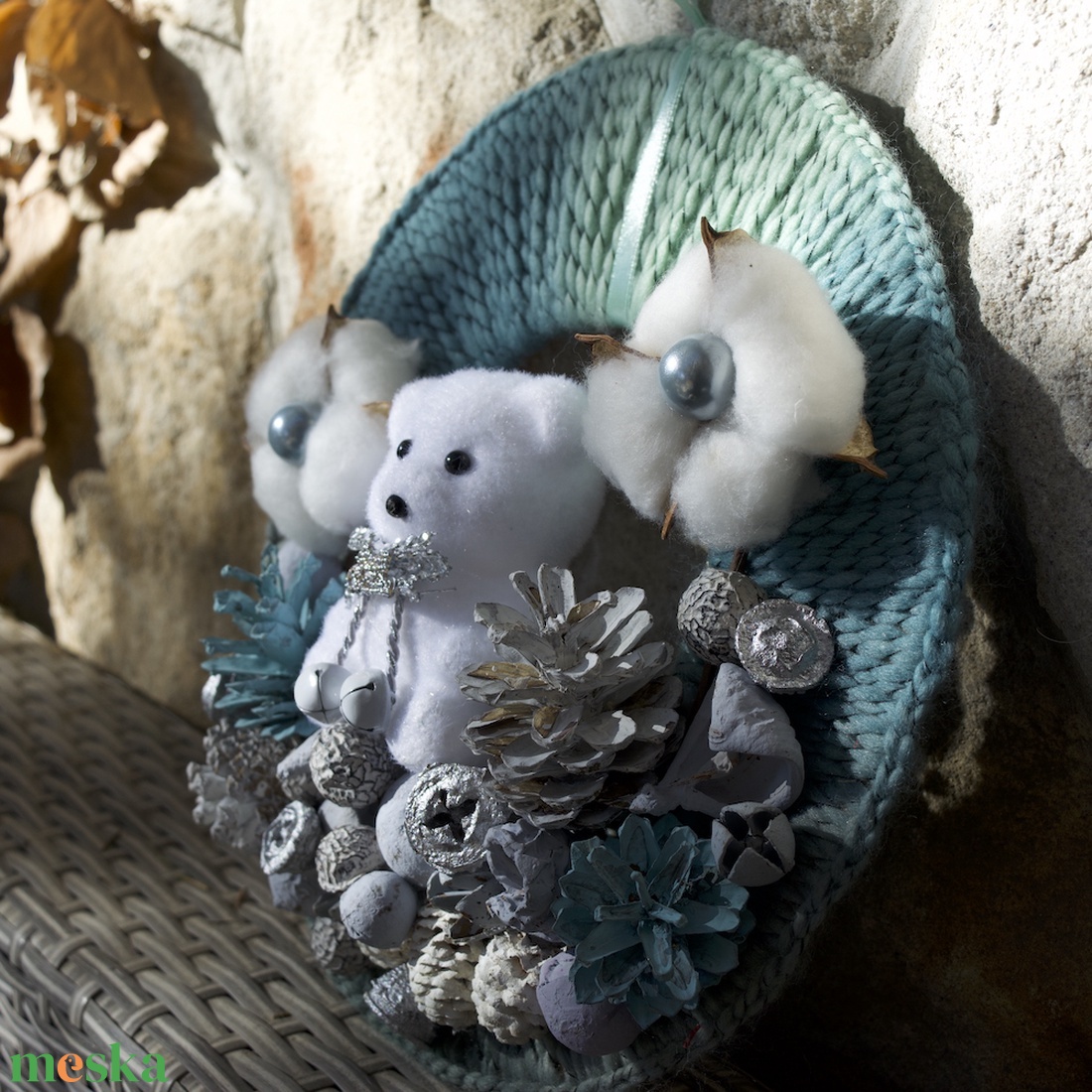 Zöld-menta jegesmedvés ajtódísz - karácsony - karácsonyi lakásdekoráció - karácsonyi ajtódíszek - Meska.hu