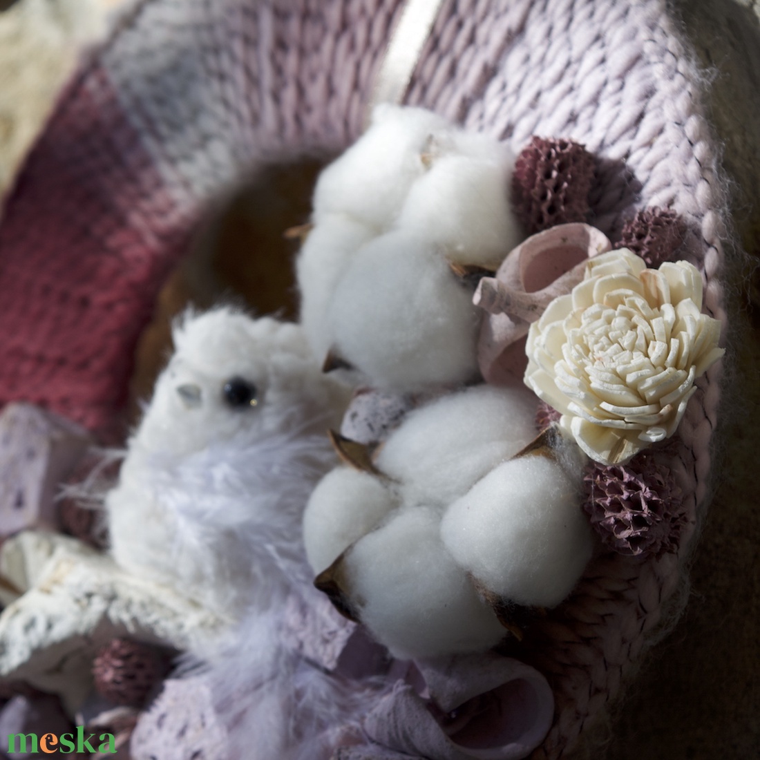 Púder-mályva baglyos ajtódísz - karácsony - karácsonyi lakásdekoráció - karácsonyi ajtódíszek - Meska.hu