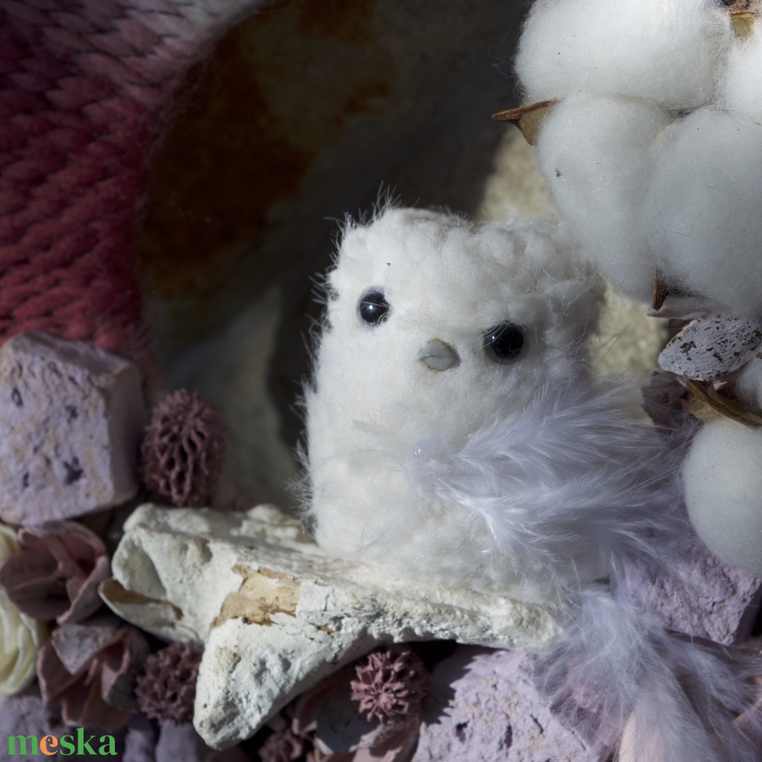 Púder-mályva baglyos ajtódísz - karácsony - karácsonyi lakásdekoráció - karácsonyi ajtódíszek - Meska.hu