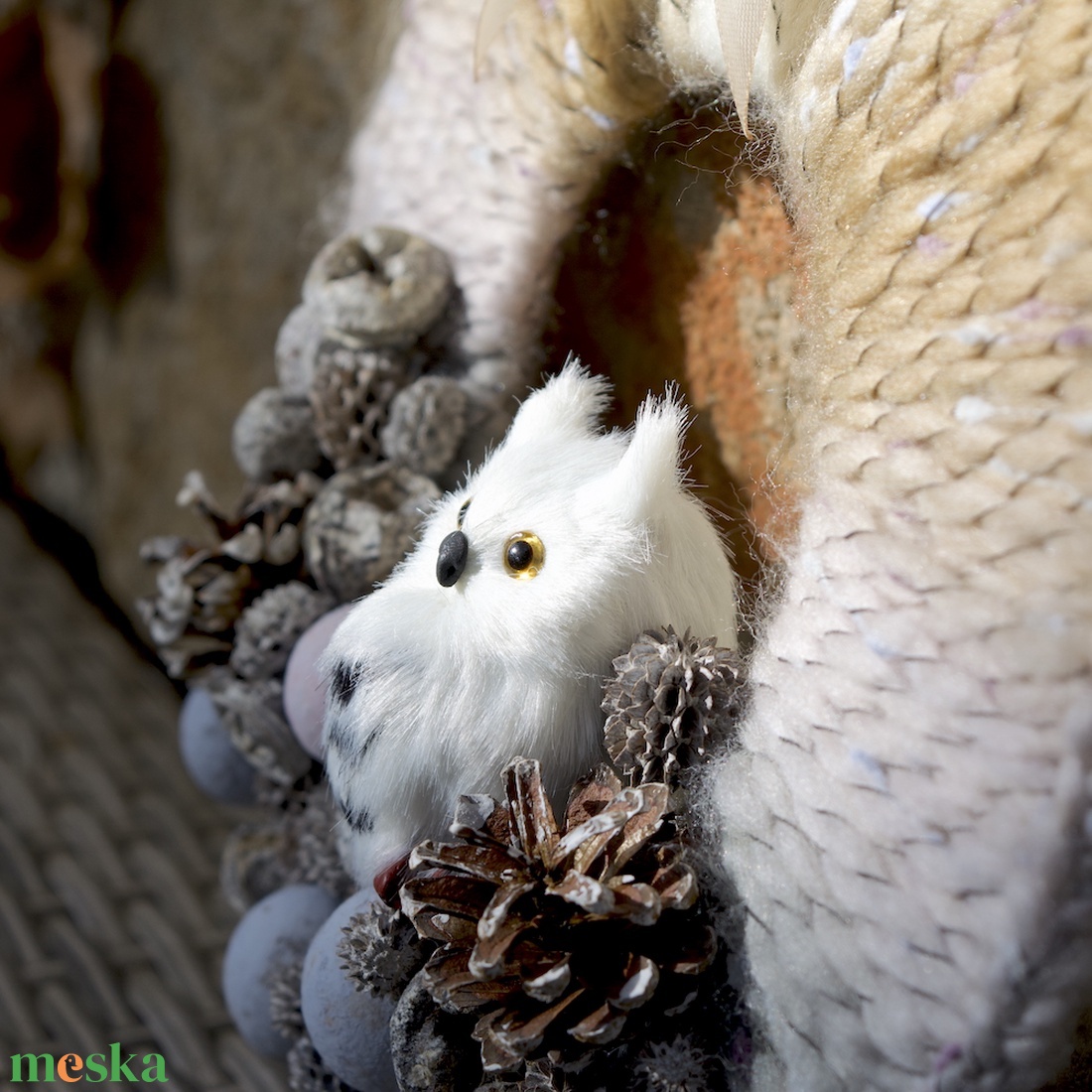 Hamvas bagoly ajtódísz - karácsony - karácsonyi lakásdekoráció - karácsonyi ajtódíszek - Meska.hu