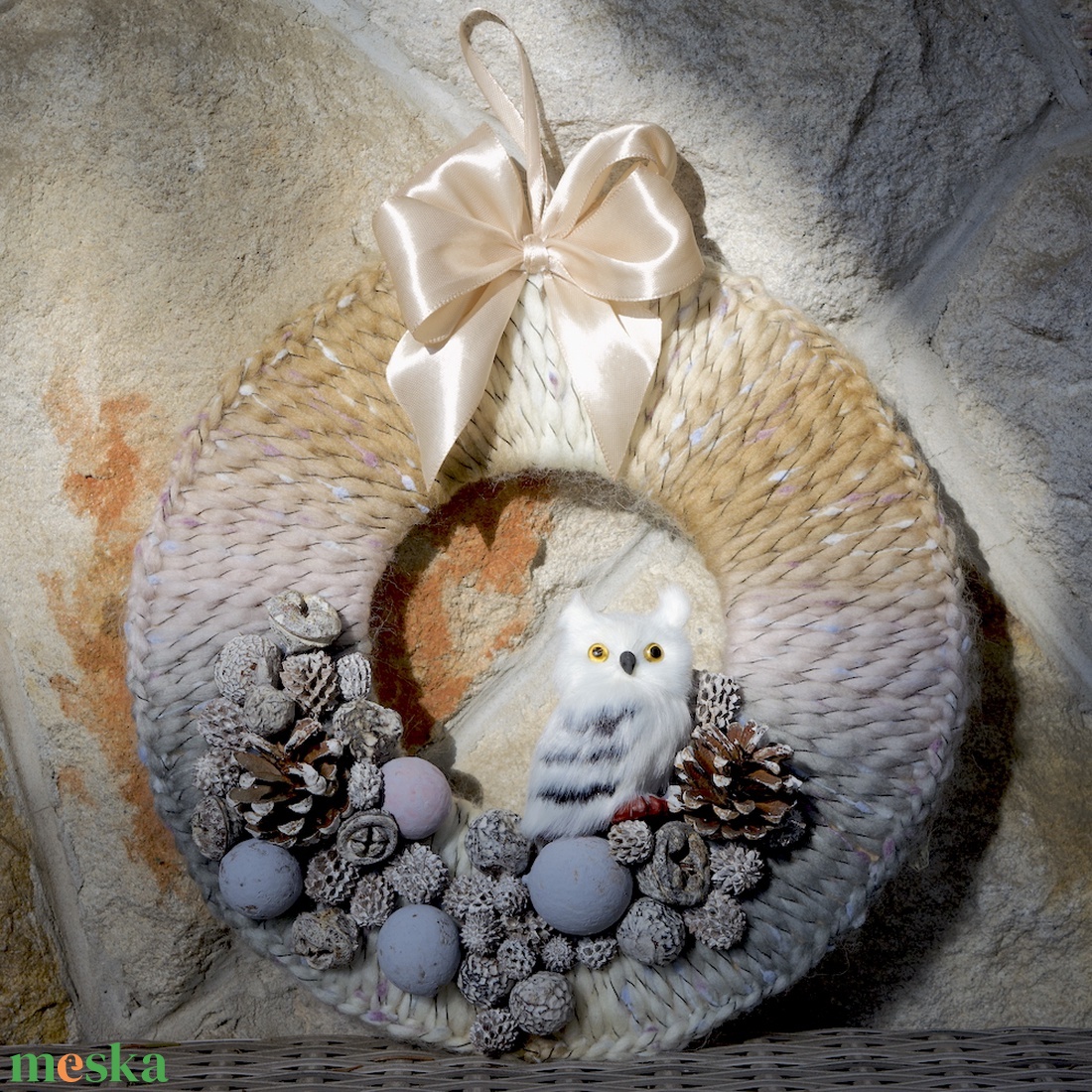 Hamvas bagoly ajtódísz - karácsony - karácsonyi lakásdekoráció - karácsonyi ajtódíszek - Meska.hu