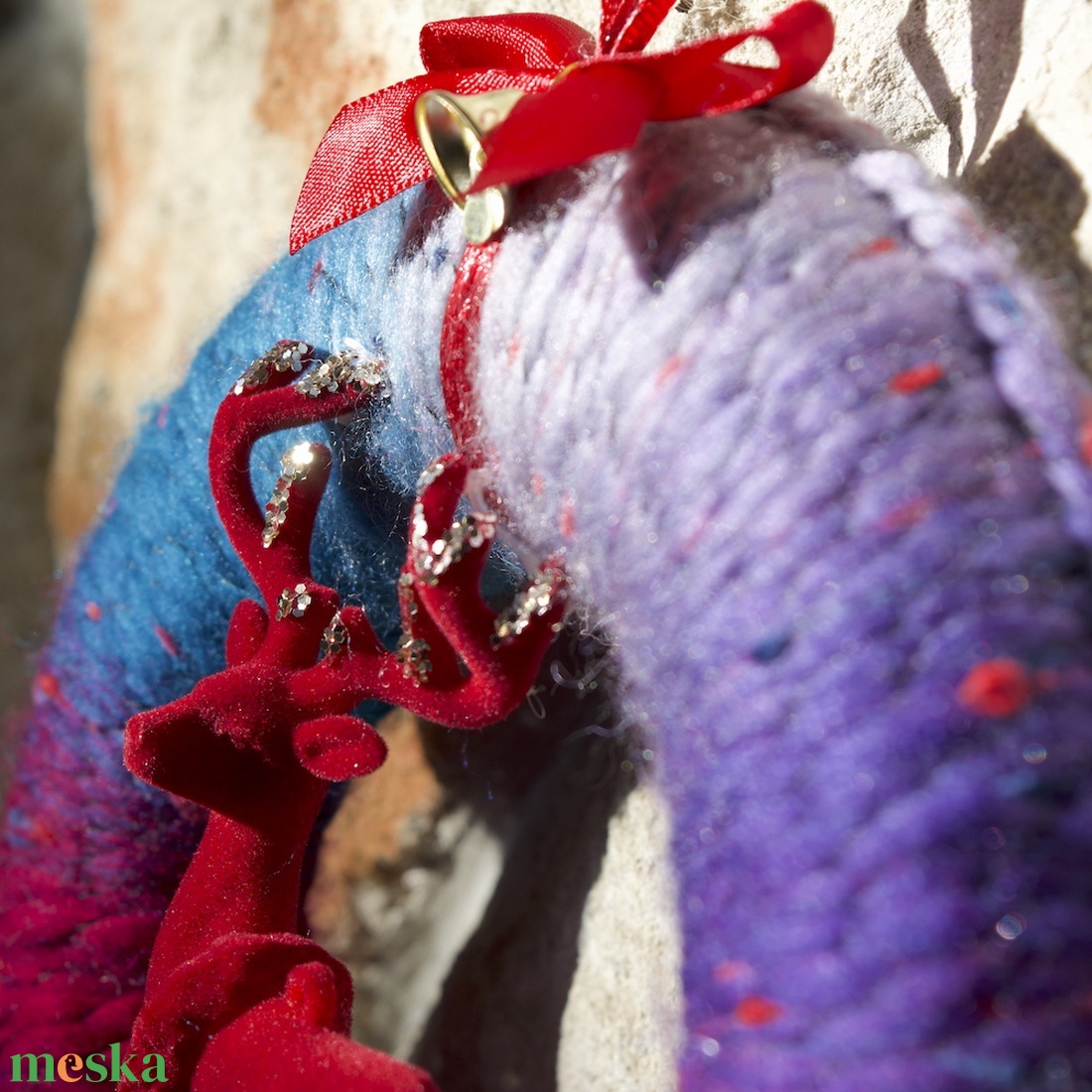 Bordó szarvasos kopogtató - karácsony - karácsonyi lakásdekoráció - karácsonyi ajtódíszek - Meska.hu