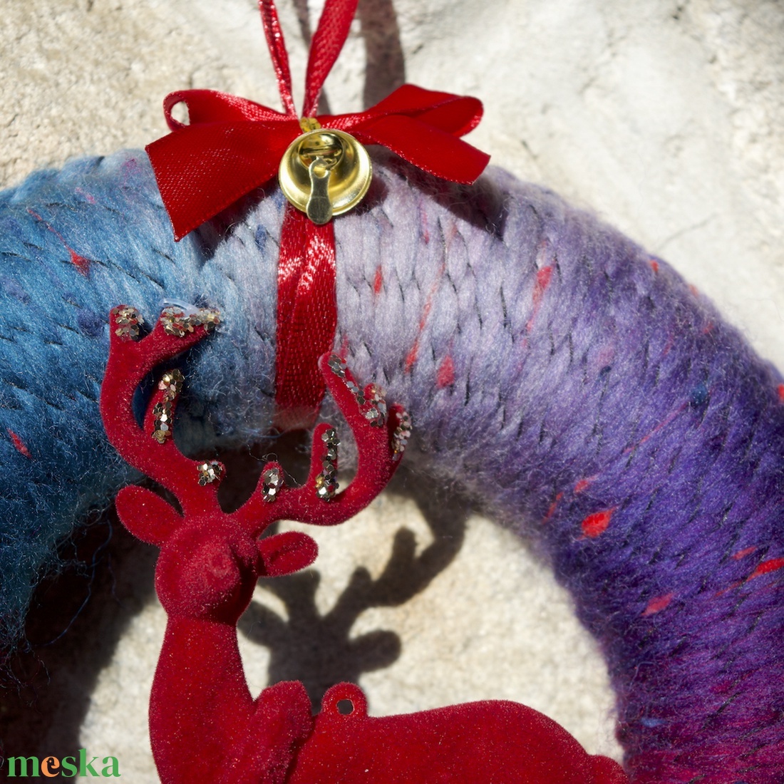 Bordó szarvasos kopogtató - karácsony - karácsonyi lakásdekoráció - karácsonyi ajtódíszek - Meska.hu