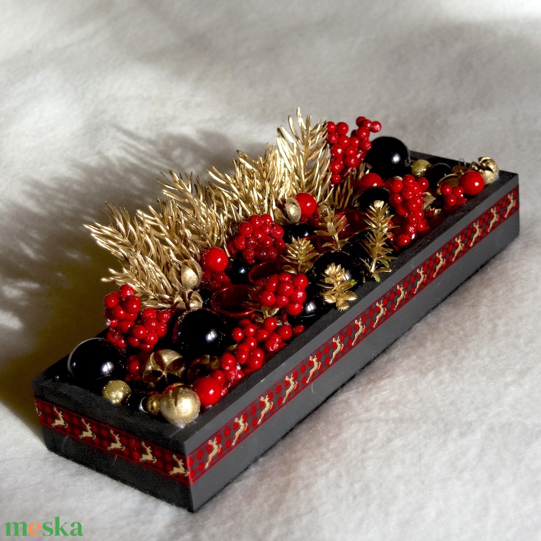 Fekete-piros-arany adventi dísz - karácsony - adventi díszek - adventi asztaldísz - Meska.hu