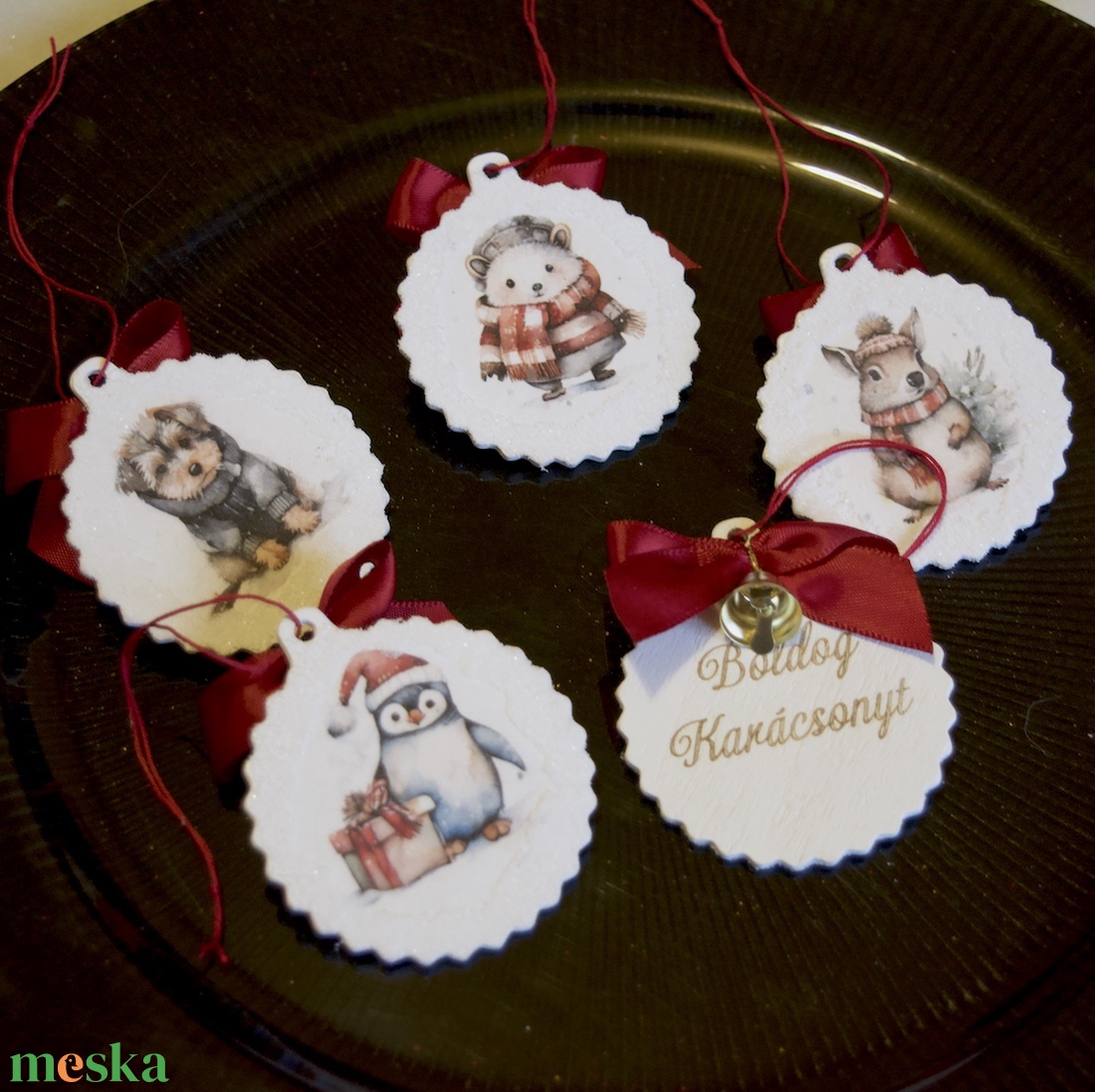 Kis fa karácsonyfadíszek � 5 darabos csomag - karácsony - karácsonyi lakásdekoráció - karácsonyfadíszek - Meska.hu