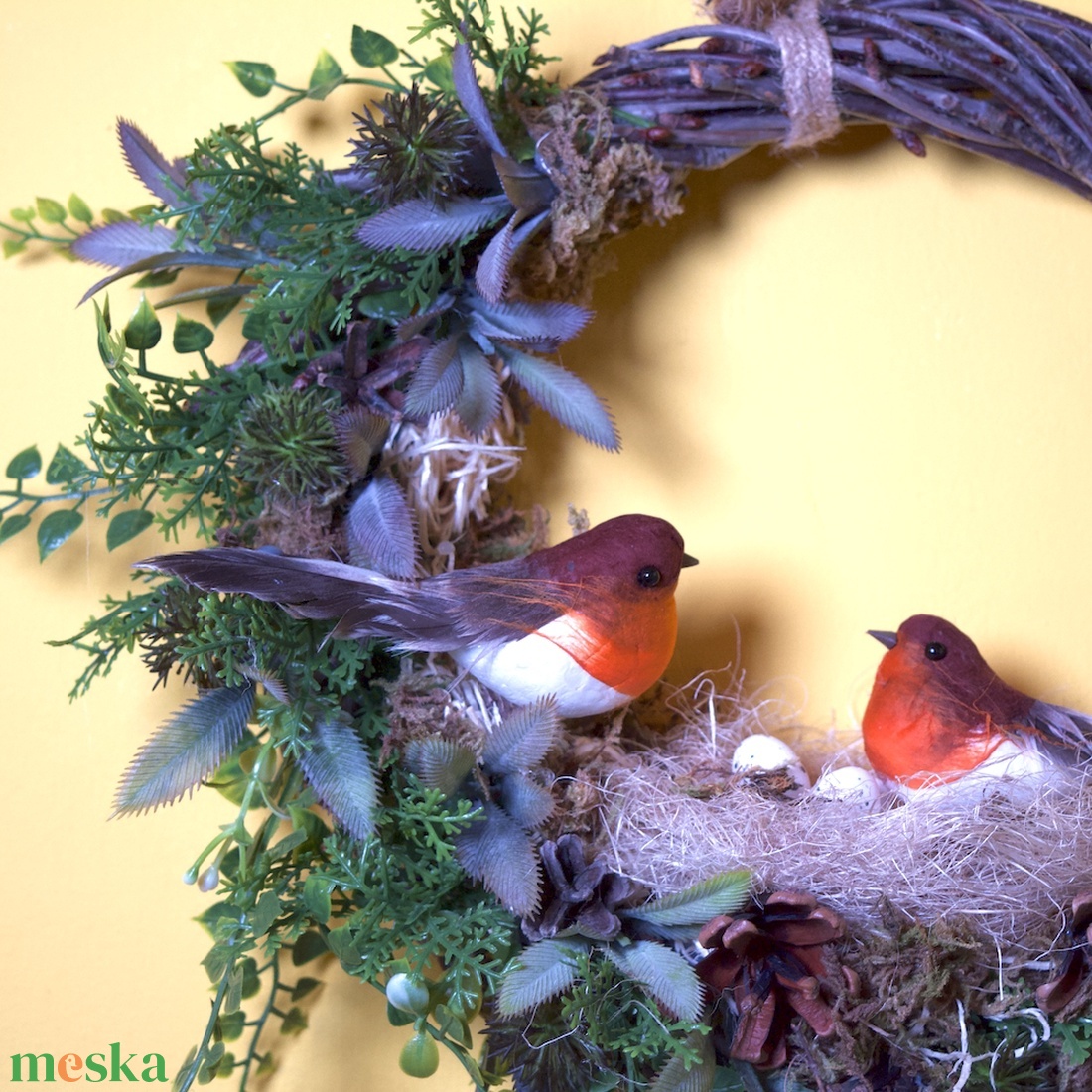 Tavaszi kopogtató, fészekkel, madárpárral - ünnepi díszek, dekorációk - húsvéti díszek és dekorációk - húsvéti ajtódísz, kopogtató - Meska.hu