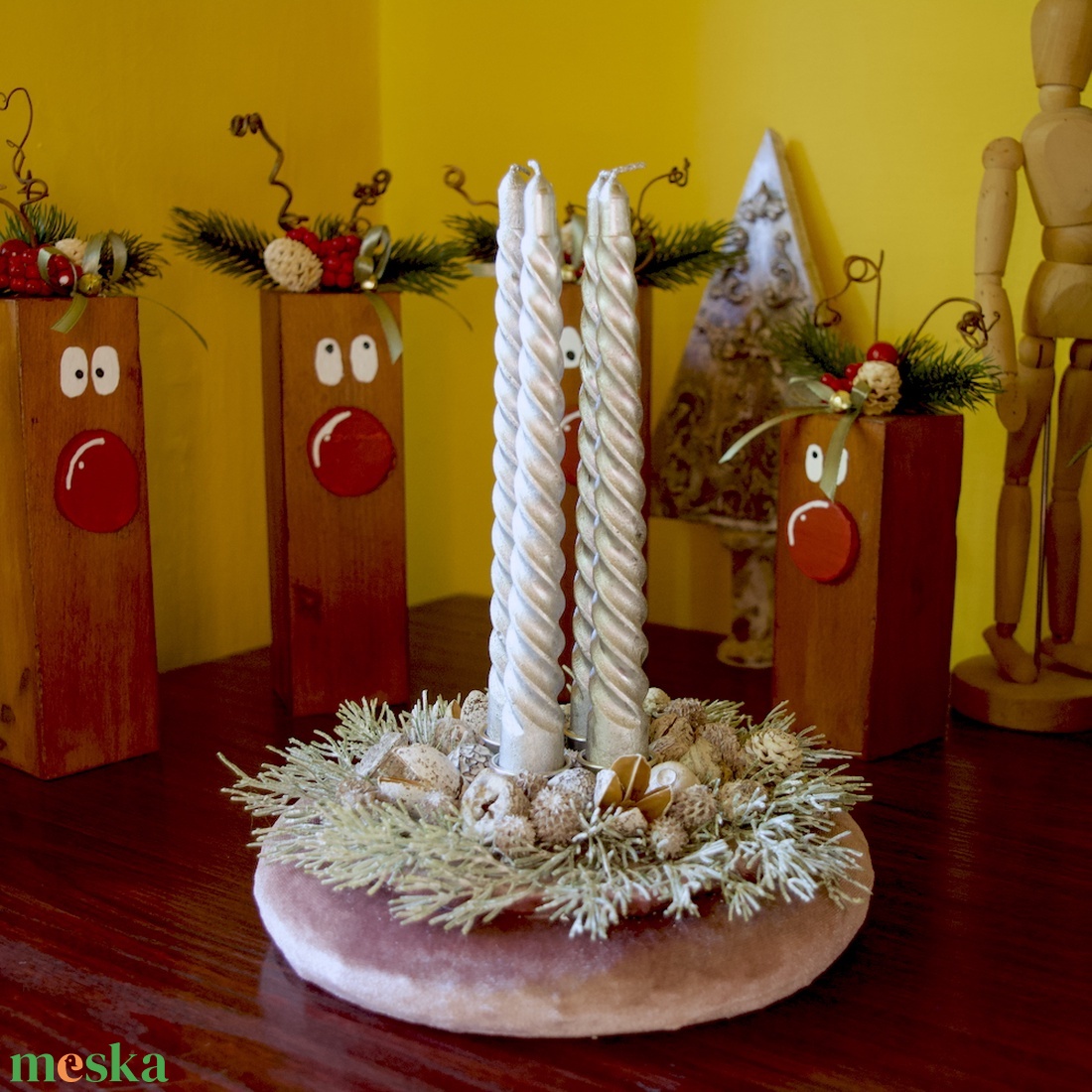 Csavart gyertyás bársony adventi koszorú  - karácsony - adventi díszek - adventi gyertyadíszek és koszorúdíszek - Meska.hu