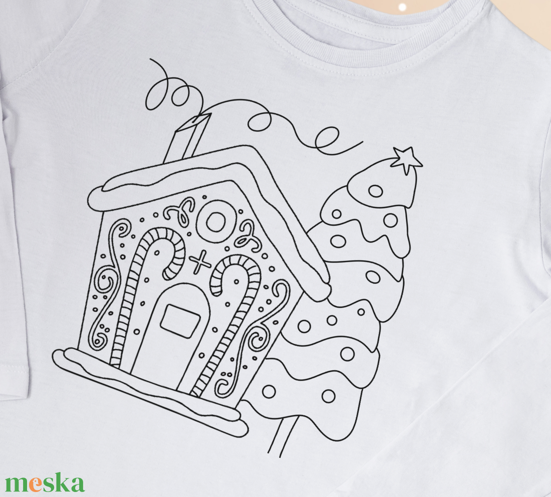 Mézeskalács házikós-karácsonyfás színezhető rövid vagy hosszú ujjú gyerek póló - ruha & divat - babaruha & gyerekruha - póló - Meska.hu