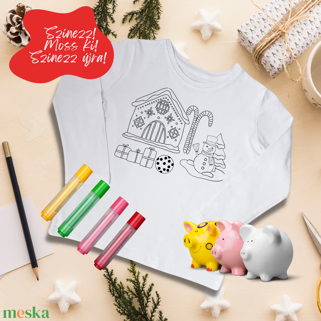 Mézeskalácsos-hóemberes színezhető rövid, vagy hosszú ujjú gyerek póló - karácsonyi póló - ruha & divat - babaruha & gyerekruha - póló - Meska.hu