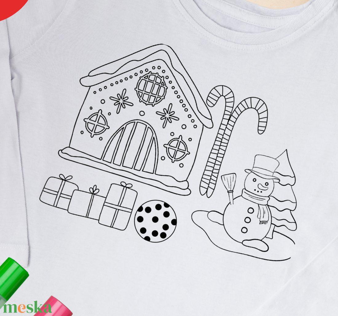 Mézeskalácsos-hóemberes színezhető rövid, vagy hosszú ujjú gyerek póló - karácsonyi póló - ruha & divat - babaruha & gyerekruha - póló - Meska.hu