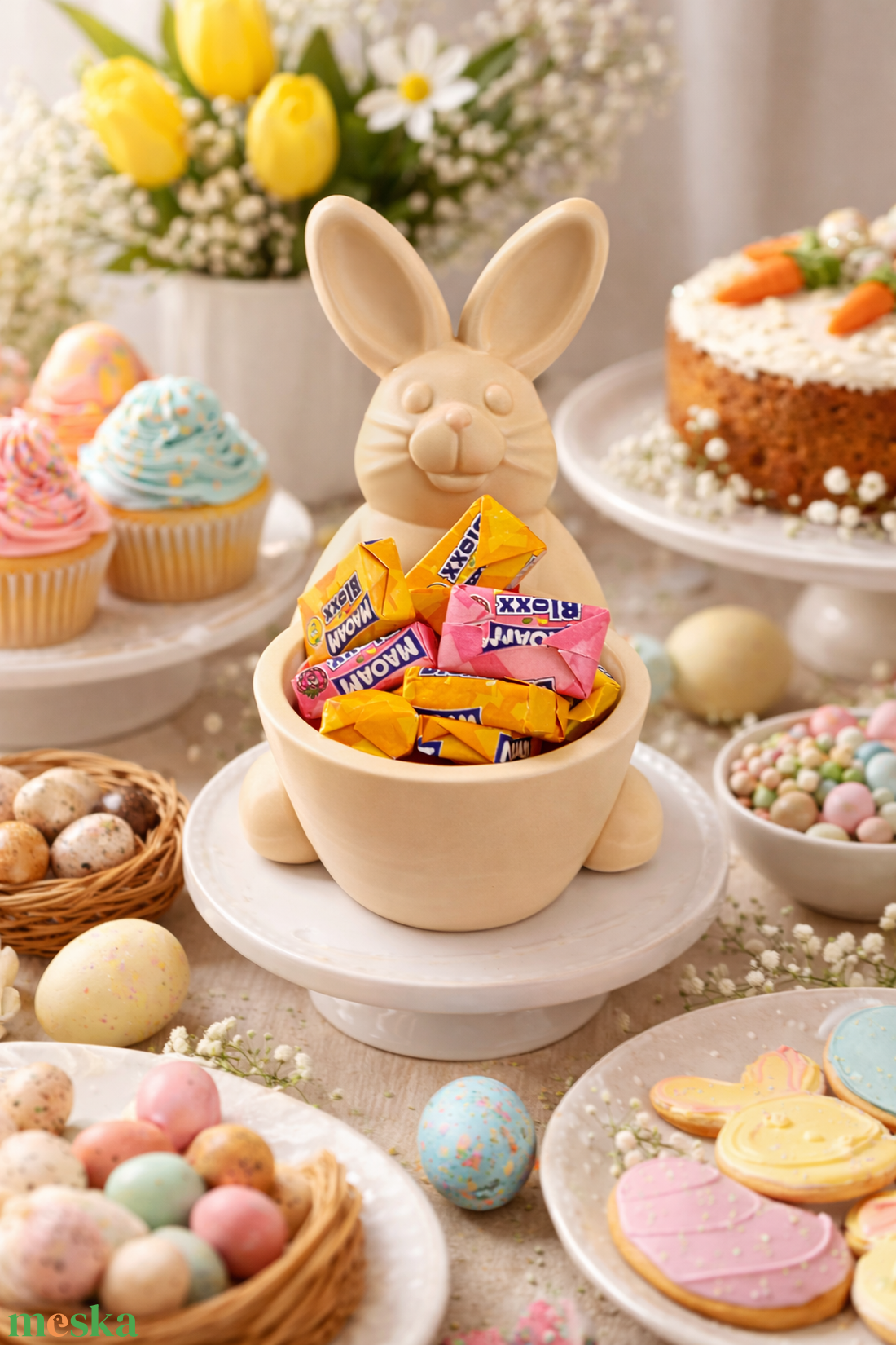 Húsvéti kínáló nyuszifigura - ünnepi díszek, dekorációk - húsvéti díszek és dekorációk - húsvéti asztaldíszek - Meska.hu