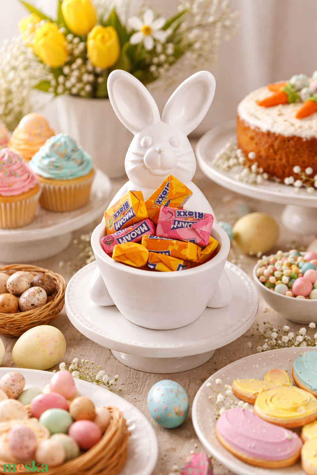 Húsvéti kínáló nyuszifigura - ünnepi díszek, dekorációk - húsvéti díszek és dekorációk - húsvéti asztaldíszek - Meska.hu