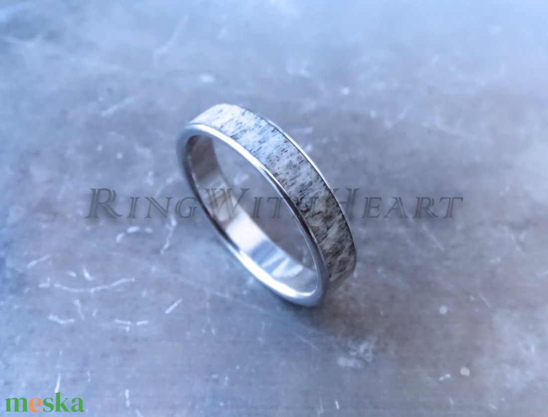 Titán vagy nemesacél aganccsal, agancs gyűrű, jegygyűrű, eljegyzési gyűrű, születésnapi ajándék - esküvő - ékszer - karikagyűrű - Meska.hu