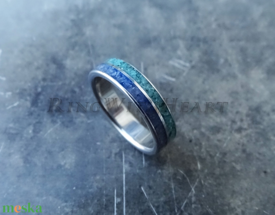 Titán vagy nemesacél gyűrű türkizzel és akvamarinnal, türkiz gyűrű, jegygyűrű, eljegyzési gyűrű, akvamarin gyűrű - esküvő - ékszer - karikagyűrű - Meska.hu