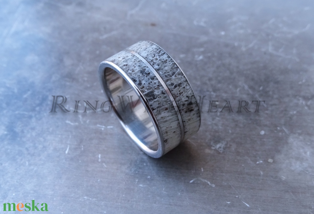 Titán vagy nemesacél gyűrű aganccsal, agancs gyűrű, jegygyűrű, eljegyzési gyűrű, születésnapi ajándék - esküvő - ékszer - karikagyűrű - Meska.hu