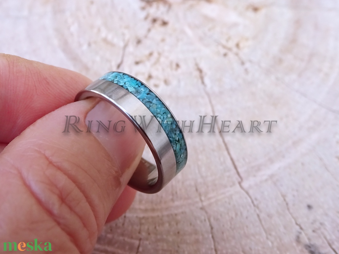 Titán vagy nemesacél gyűrű türkizzel, türkiz gyűrű, jegygyűrű, eljegyzési gyűrű, Valentin napi ajándék - esküvő - ékszer - karikagyűrű - Meska.hu