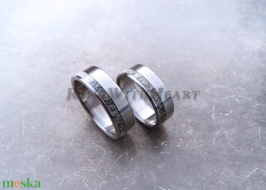 Titán vagy nemesacél gyűrűpár aganccsal, agancs gyűrű, jegygyűrű, eljegyzési gyűrű, évfordulós ajándék - esküvő - ékszer - karikagyűrű - Meska.hu