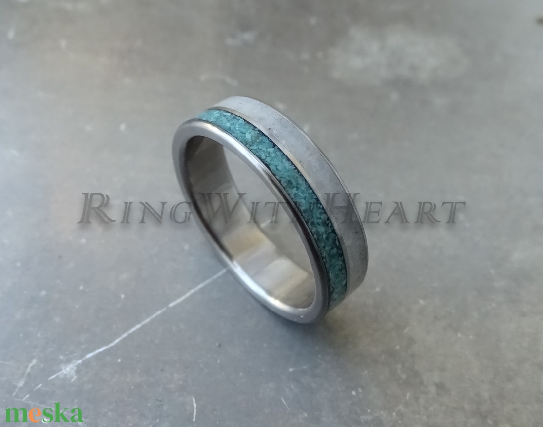 Titán vagy nemesacél gyűrű türkizzel és holdkővel, türkiz gyűrű, jegygyűrű, eljegyzési gyűrű, holdkő gyűrű - esküvő - ékszer - karikagyűrű - Meska.hu