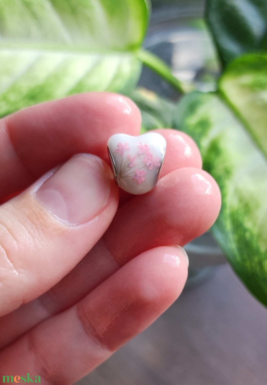 Pandora típusú szív gyöngy babahajjal, anyatejjel, esküvői virággal KICSI - ékszer - karkötő - bogyós karkötő - Meska.hu