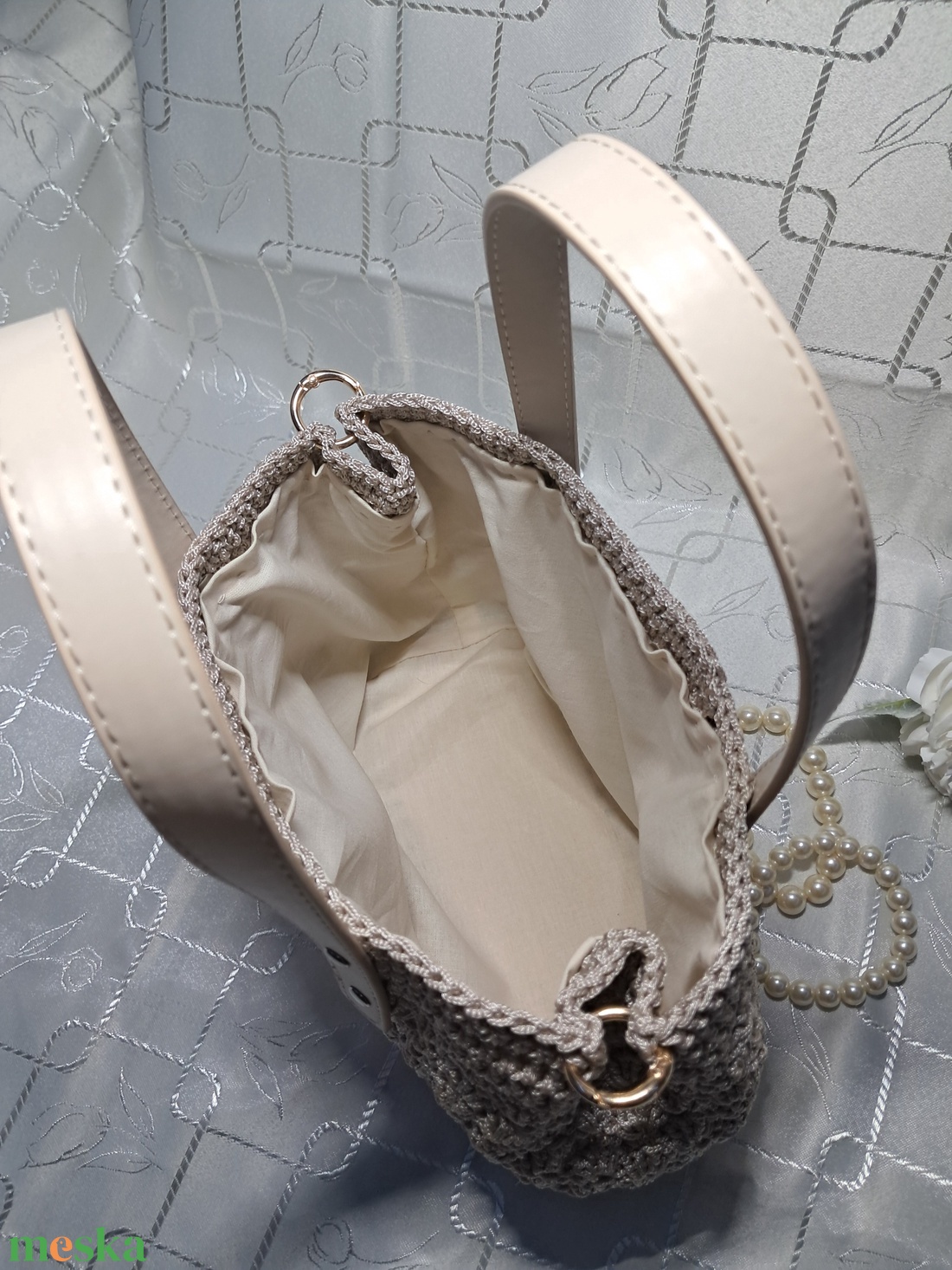 Horgolt bézs kistáska - táska & tok - kézitáska & válltáska - kézitáska - Meska.hu