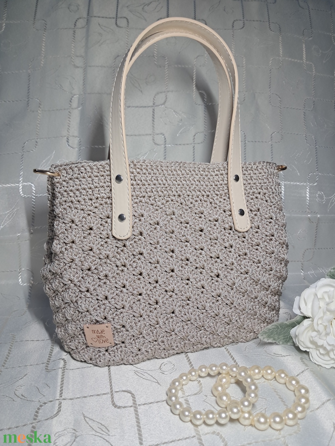 Horgolt bézs kistáska - táska & tok - kézitáska & válltáska - kézitáska - Meska.hu