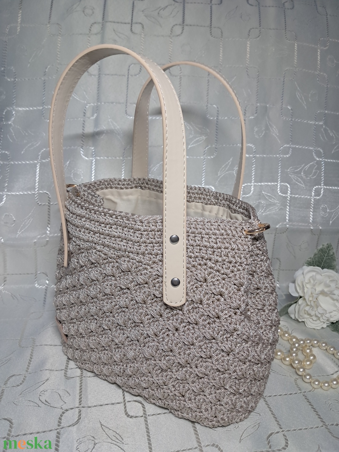 Horgolt bézs kistáska - táska & tok - kézitáska & válltáska - kézitáska - Meska.hu