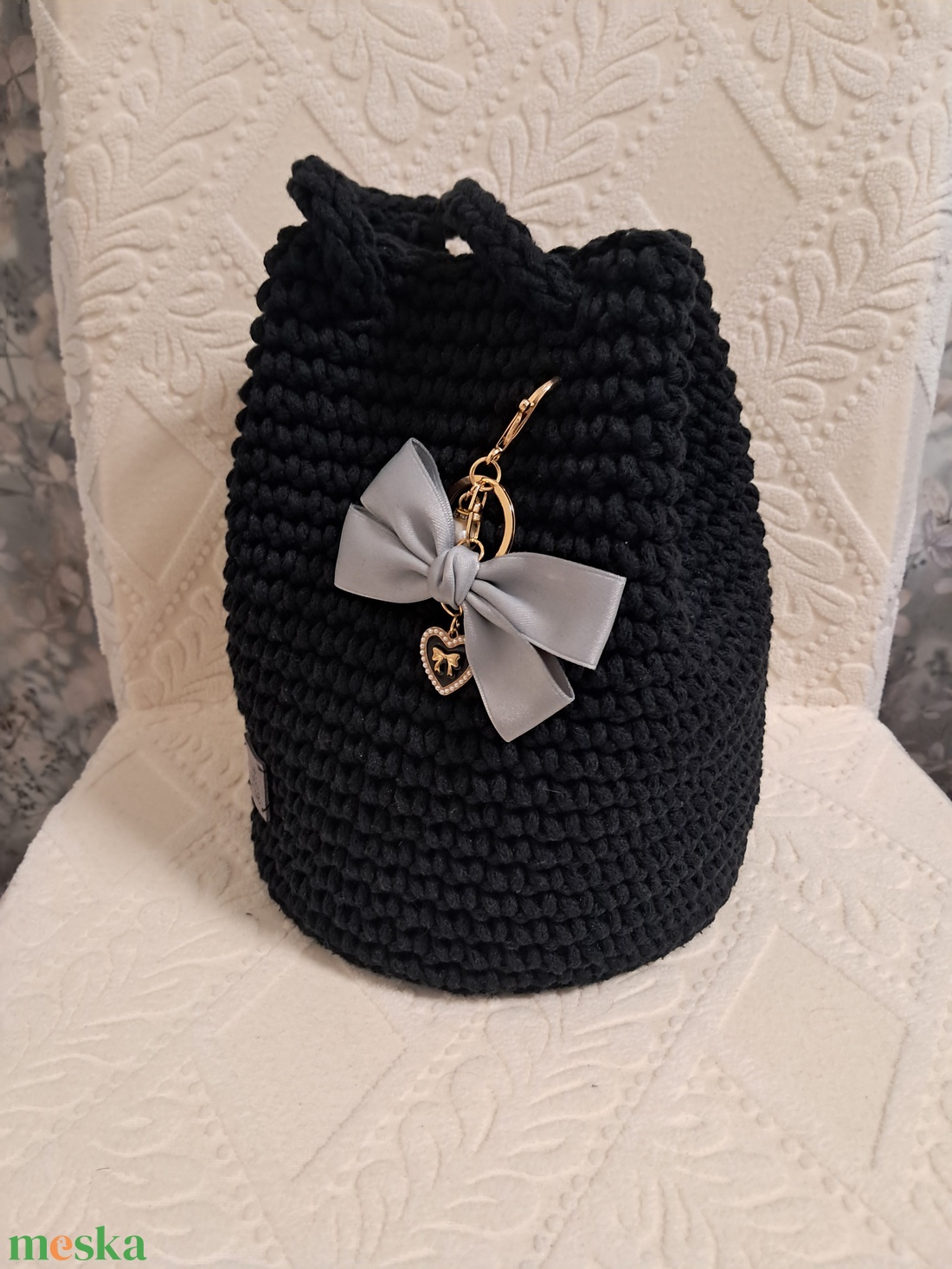 Horgolt fekete táska - táska & tok - kézitáska & válltáska - kézitáska - Meska.hu