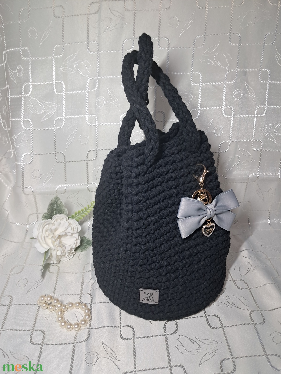 Horgolt fekete táska - táska & tok - kézitáska & válltáska - kézitáska - Meska.hu