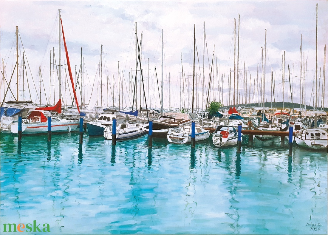Olaj festmény - Balatoni kikötő - művészet - festmény - olajfestmény - Meska.hu