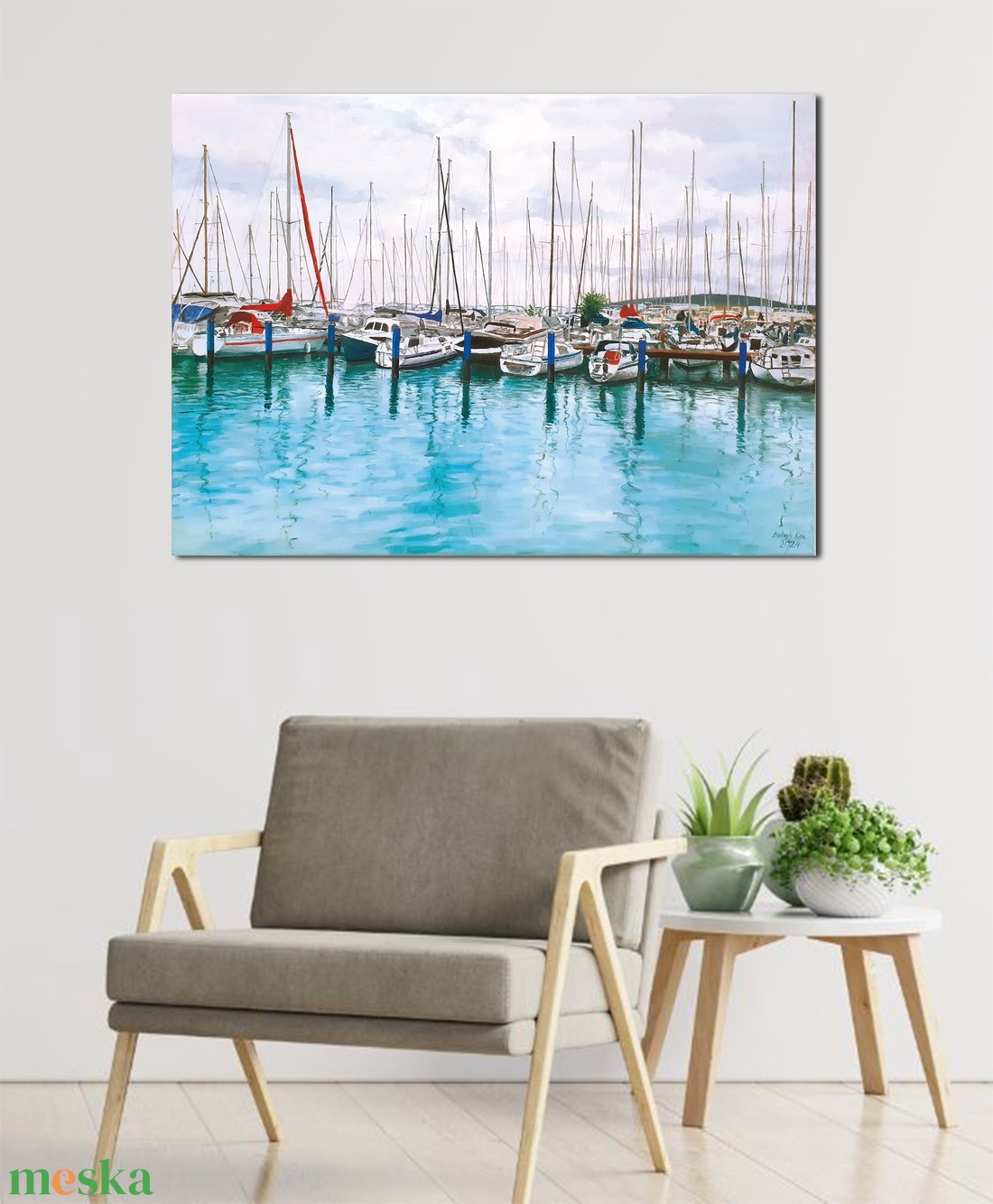 Olaj festmény - Balatoni kikötő - művészet - festmény - olajfestmény - Meska.hu
