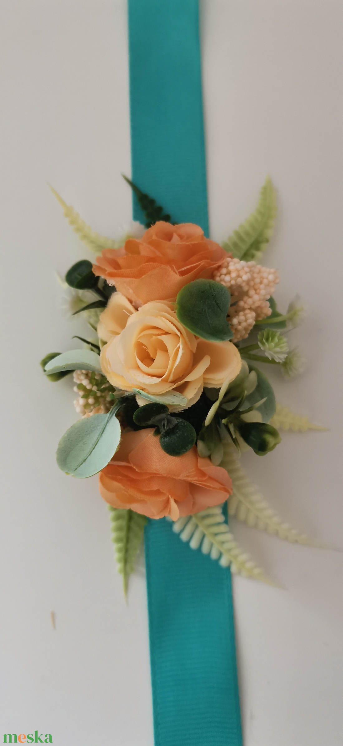 Barack-türkiz csuklódísz - esküvő - ékszer - karkötő & csuklódísz - Meska.hu