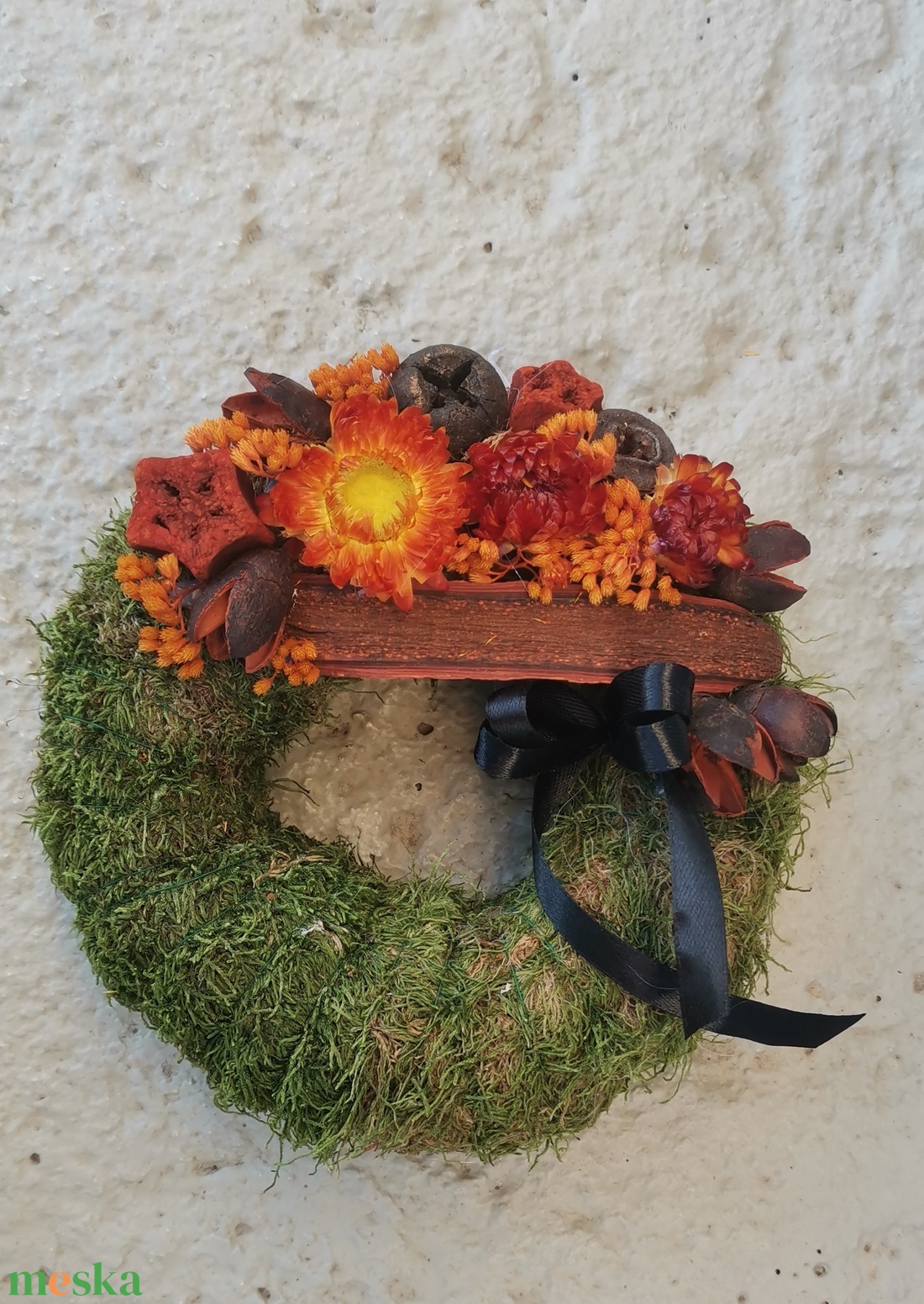 Narancssárga virágos sírkoszorú - otthon & életmód - vallás - temetkezési tárgy - sírkoszorú, kegyeleti koszorú - Meska.hu