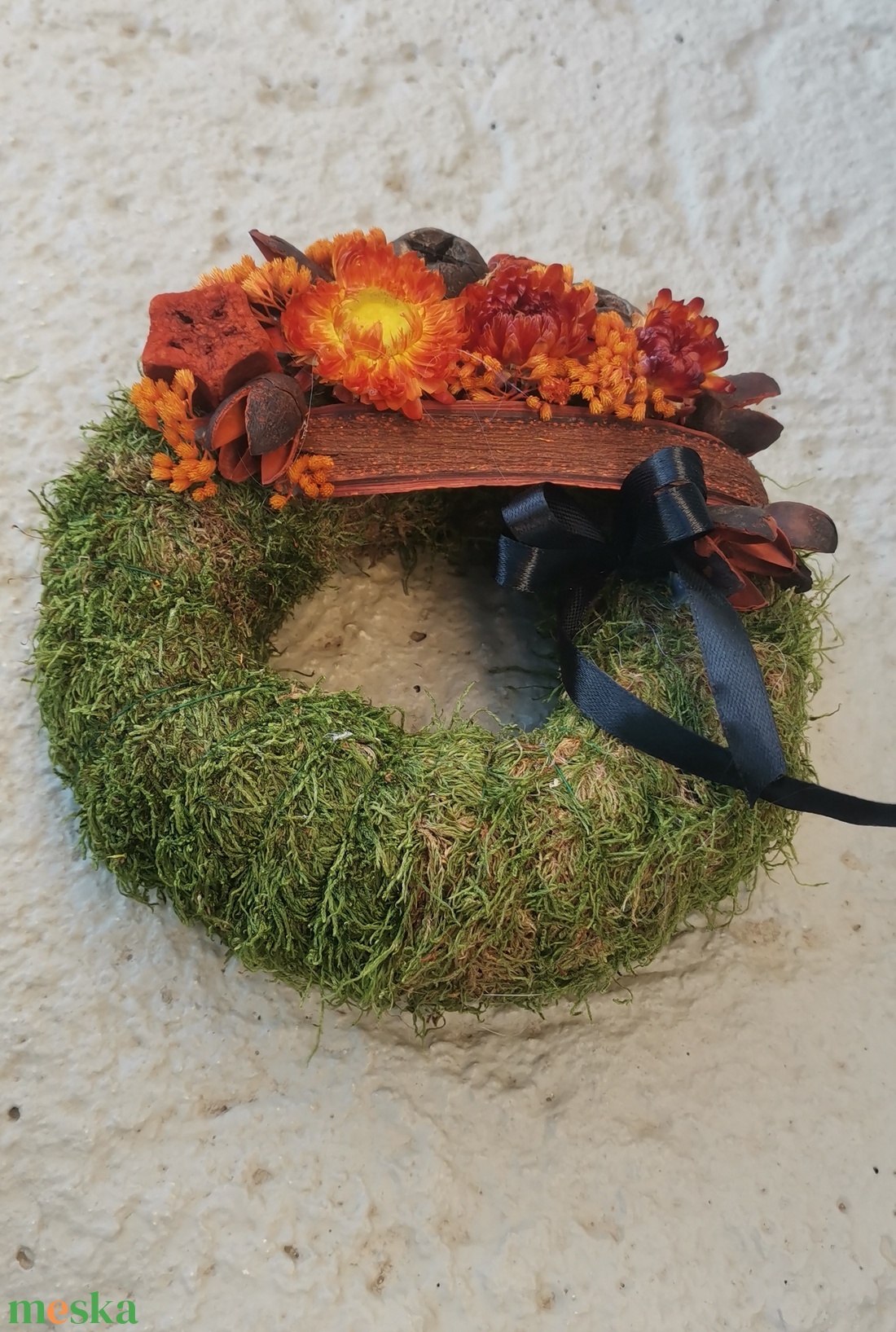 Narancssárga virágos sírkoszorú - otthon & életmód - vallás - temetkezési tárgy - sírkoszorú, kegyeleti koszorú - Meska.hu