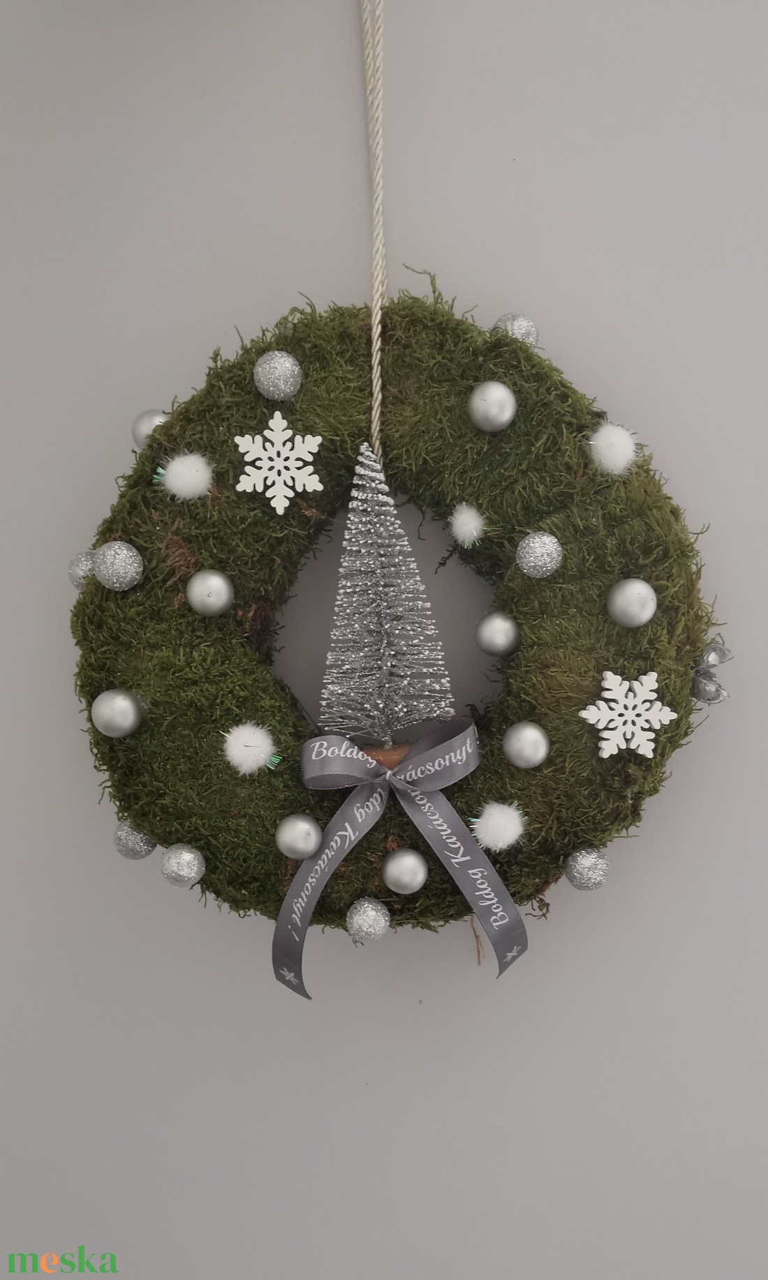 Fenyős ezüst ajtódísz  - karácsony - adventi díszek - adventi ajtódísz - Meska.hu