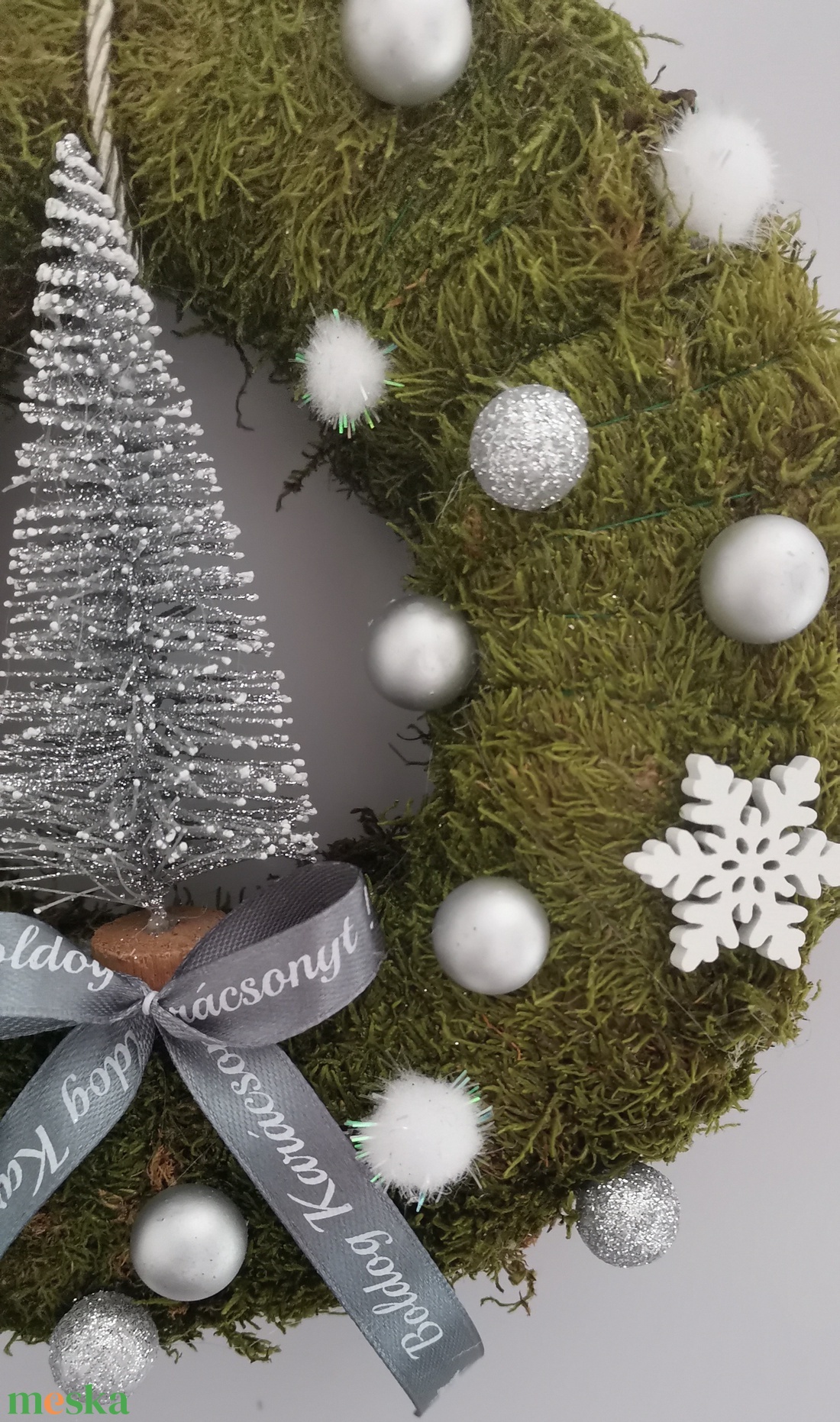 Fenyős ezüst ajtódísz  - karácsony - adventi díszek - adventi ajtódísz - Meska.hu