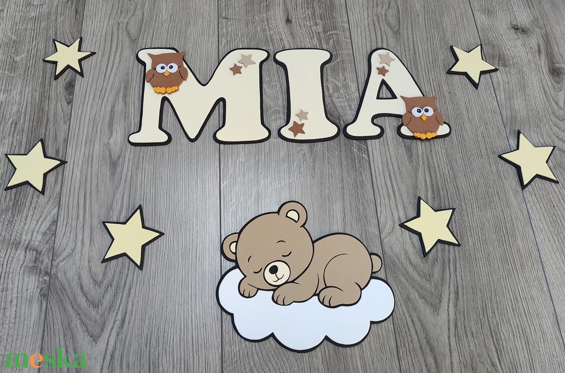 Bézs-barna macis névtábla � Természetes stílusú babaszoba dekor � - baba - mama - babaszoba dekoráció - babanév dekoráció - Meska.hu
