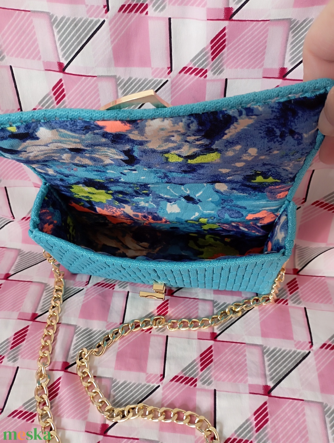 Azurkék kanava táska  - táska & tok - kézitáska & válltáska - alkalmi táska - Meska.hu